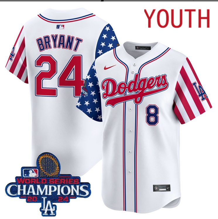 Youth MLB Los Angeles Dodgers 24 Bryant American Style white 2024 World Series Champions Limited Jersey